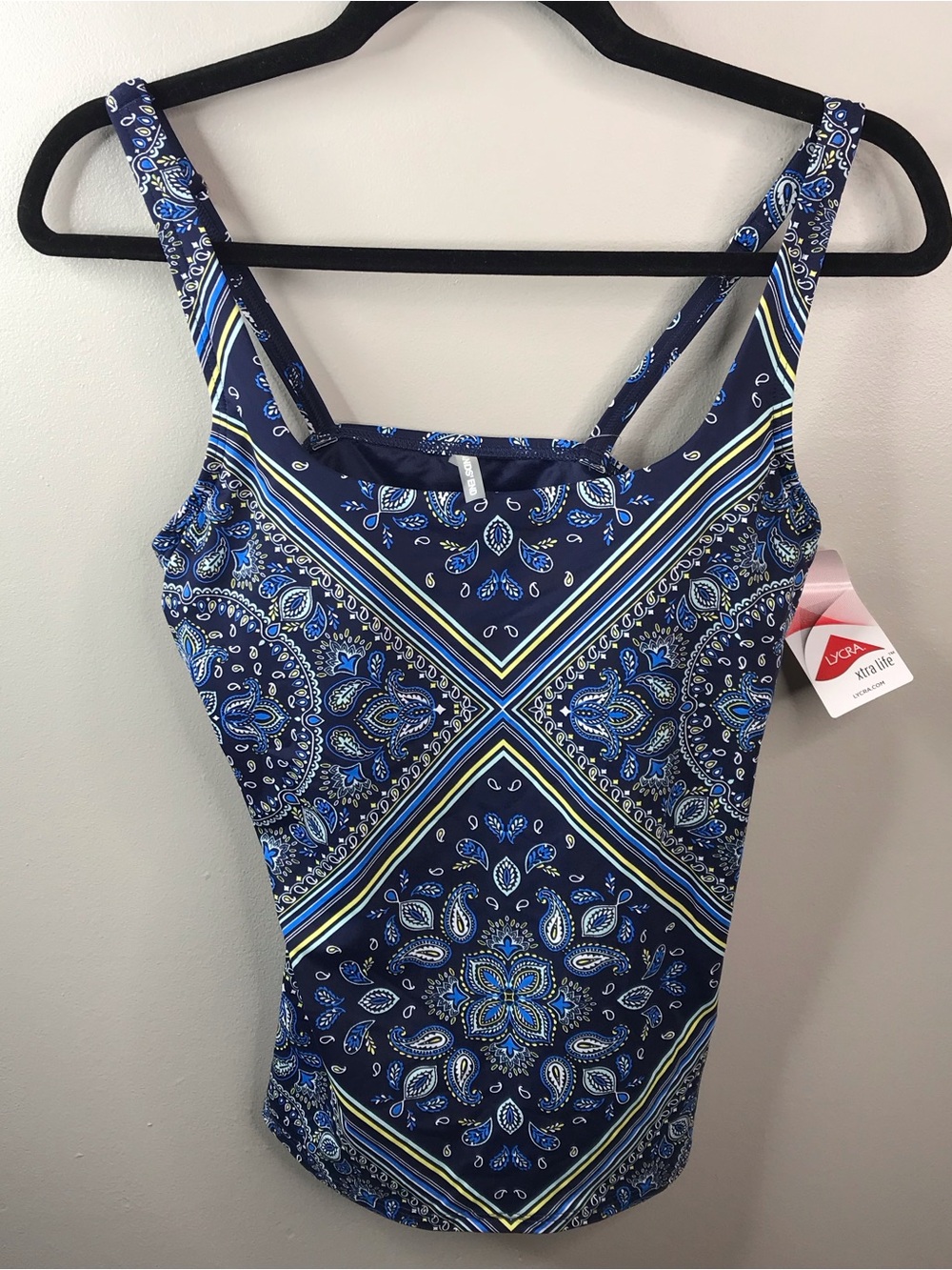 Lands’ End Navy Blue Paisley Print Tankini Swim Top Sz 4